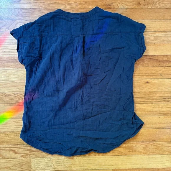Quince Dark Blue Short Sleeve Cotton Gauze Top - Picture 4 of 4